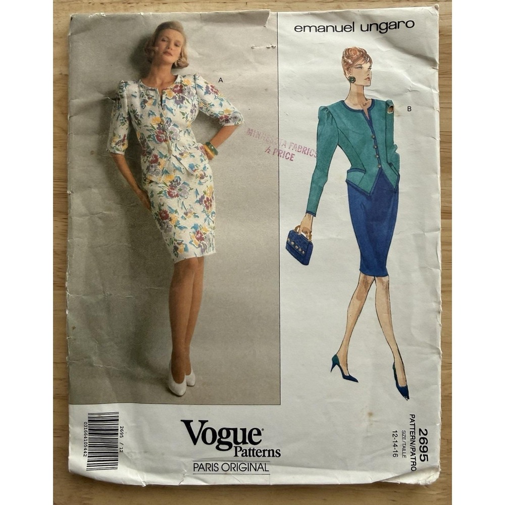 Vogue Pattern Paris Original‎ Emanuel Ungaro Top & Skirt Size 12-16 Uncut FF